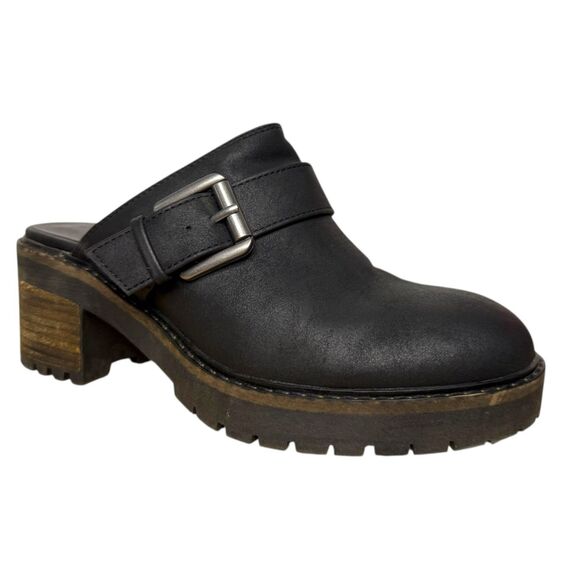 Crown Vintage Women’s 7 Janis Slip On Clogs Black Heeled Buckle Y2K Hipster - Picture 2 of 11